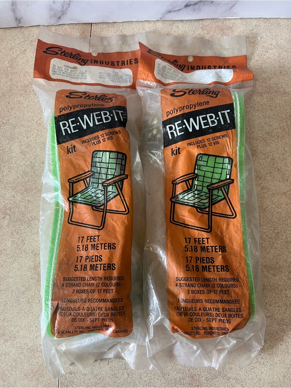 NOS Two Vintage Sterling Industries "Re-Web-It" Lawn Chair Green Replacement 17'